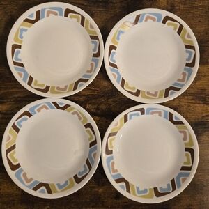 Corelle Squared Geometric Salad Bread Plates 6 3/4" Very Nice Condition Set Of 4